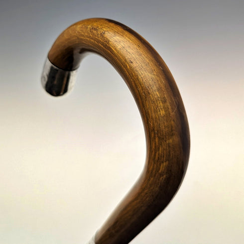 1922年 英国アンティーク 紳士用ステッキ 茶軸 純銀装飾 曲がりハンドル 92cm